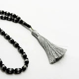 Black Kok Barrel with Metal Inlay 8mm 33 Beads