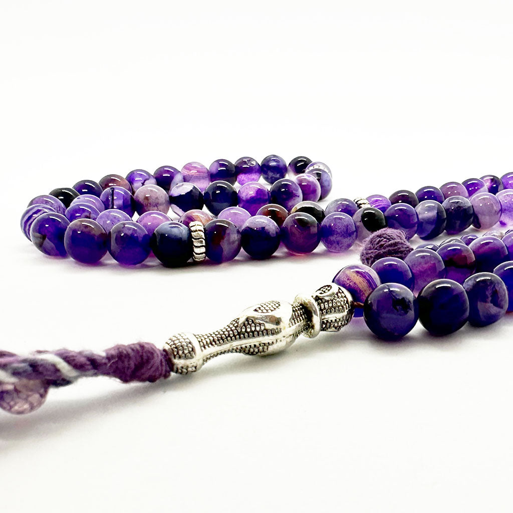 سبحة عقيق سليماني بنفسجي  100 حبايه 8 ملي 2 عداد