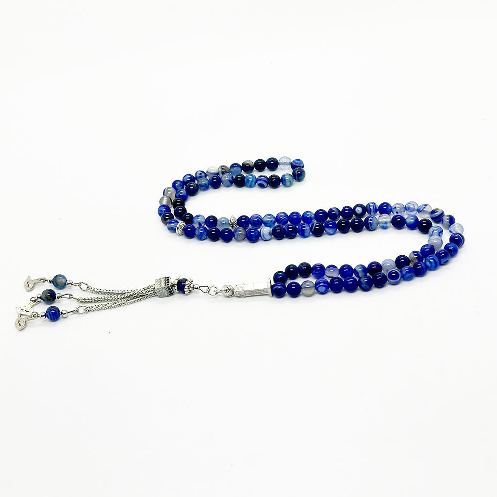 سبحه عقيق سليماني ازرق ٦ ملي ٩٩ حبايه