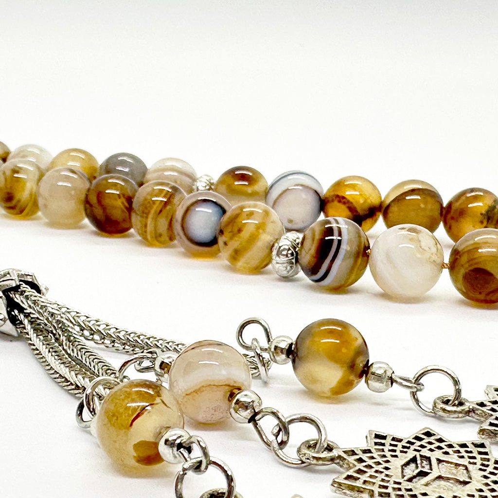 عقيق سليماني مخطط طبيعي 33 بني خرزة 10 ملي