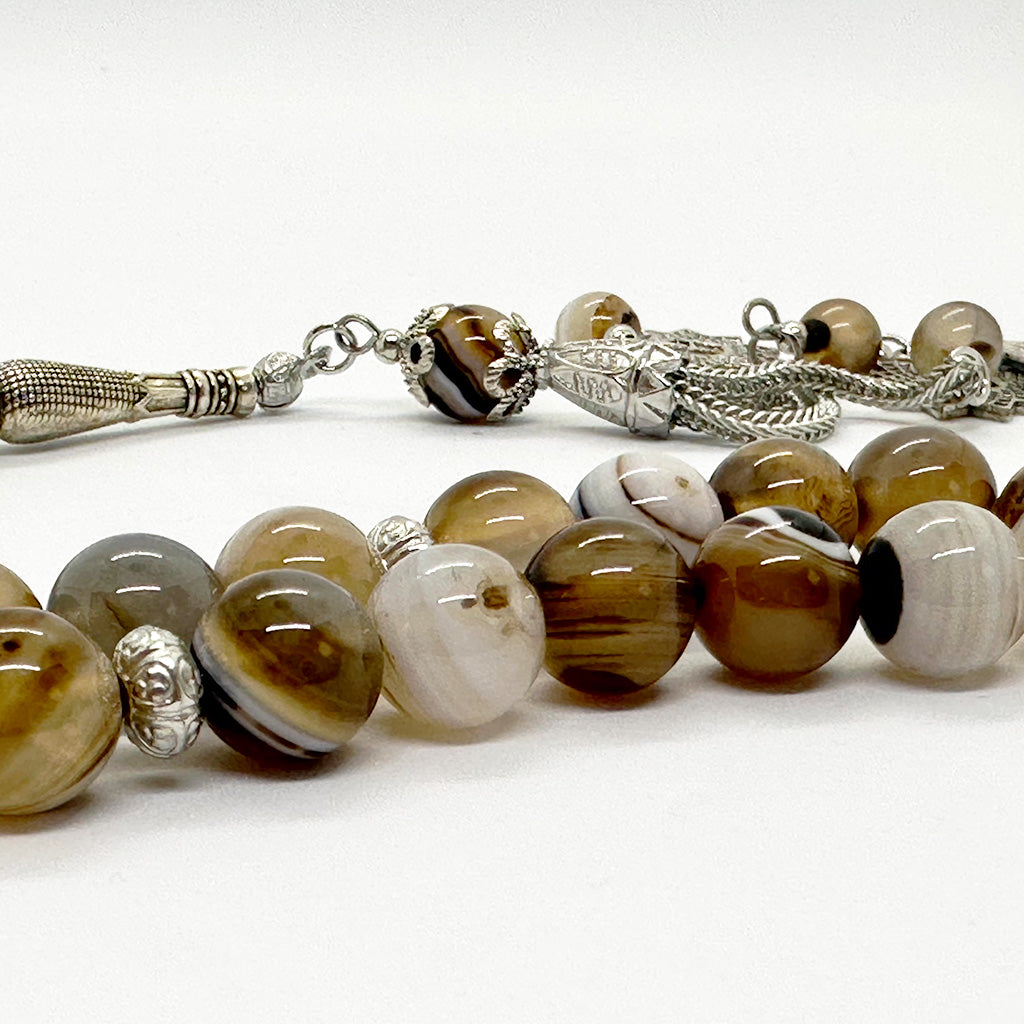 عقيق سليماني مخطط طبيعي 33 بني خرزة 10 ملي