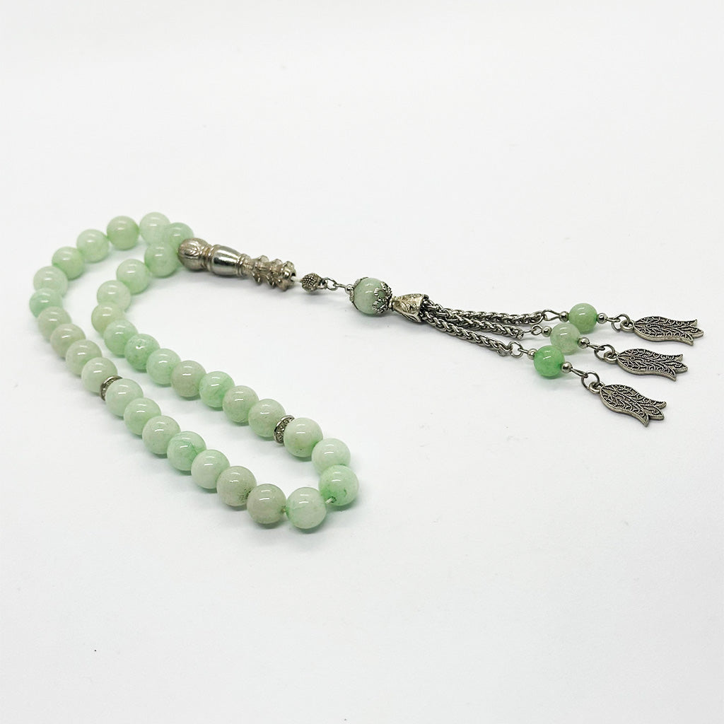 سبحة حجر جاد اخضر 10 ملي 33 حبايه