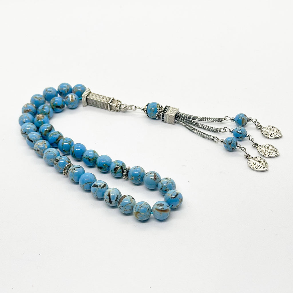 سبحه فيروز مطعم بالصدف البحري ١٠ ملي ٣٣ حبايه