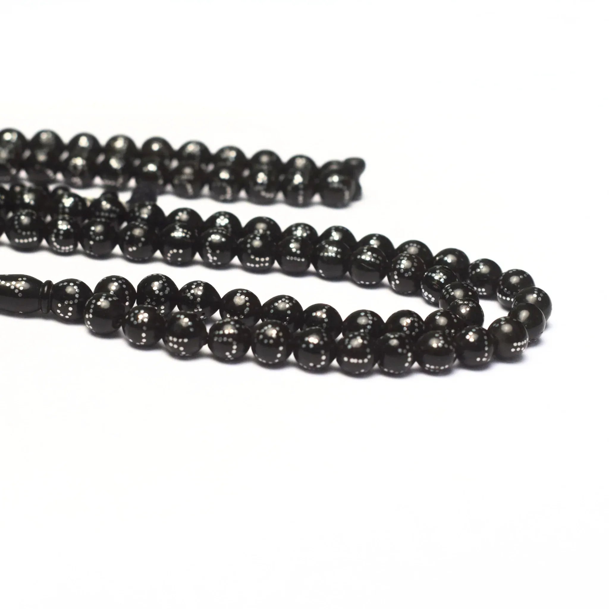 Black Kok Barrel with Metal Inlay 8mm 33 Beads
