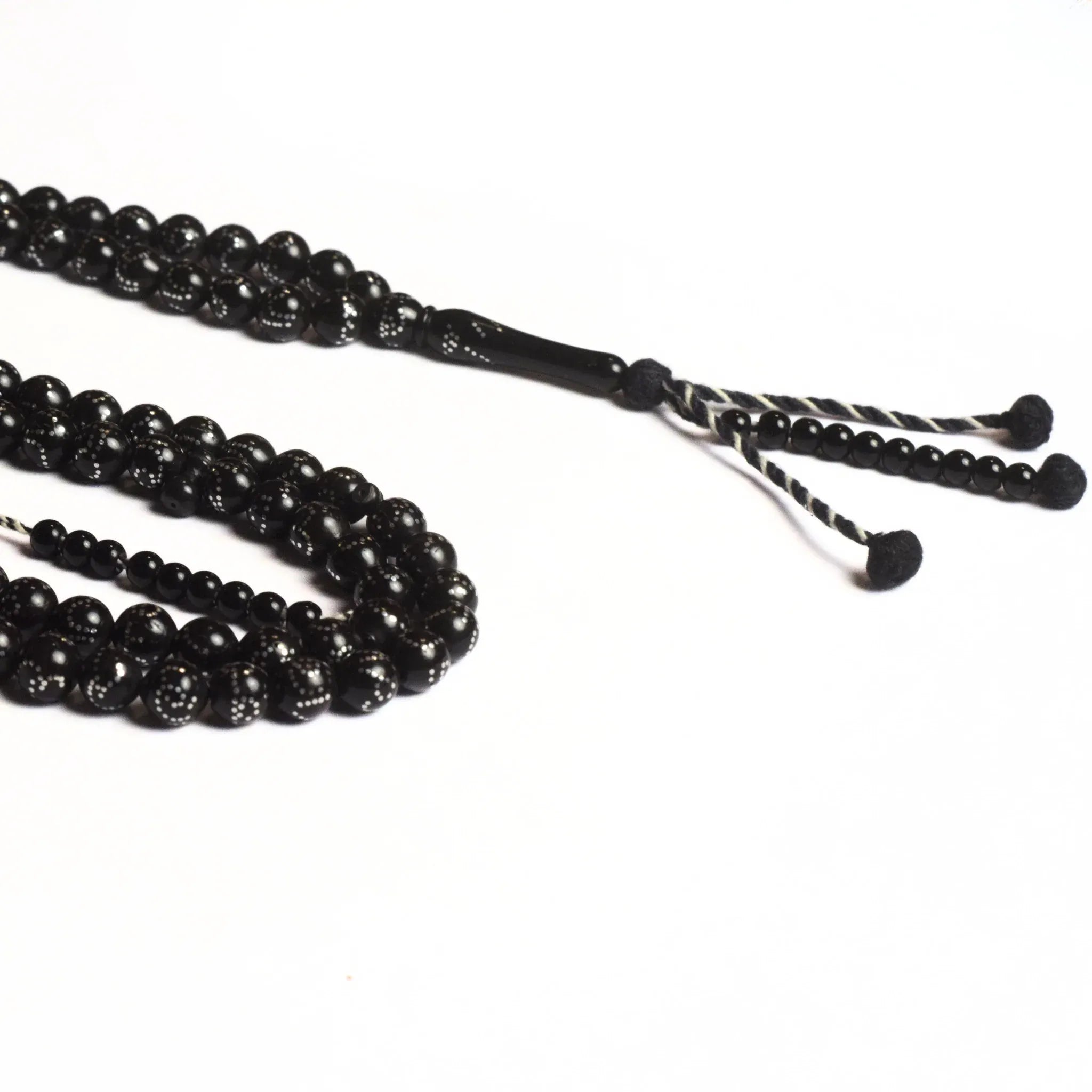 Black Kok Barrel with Metal Inlay 8mm 33 Beads