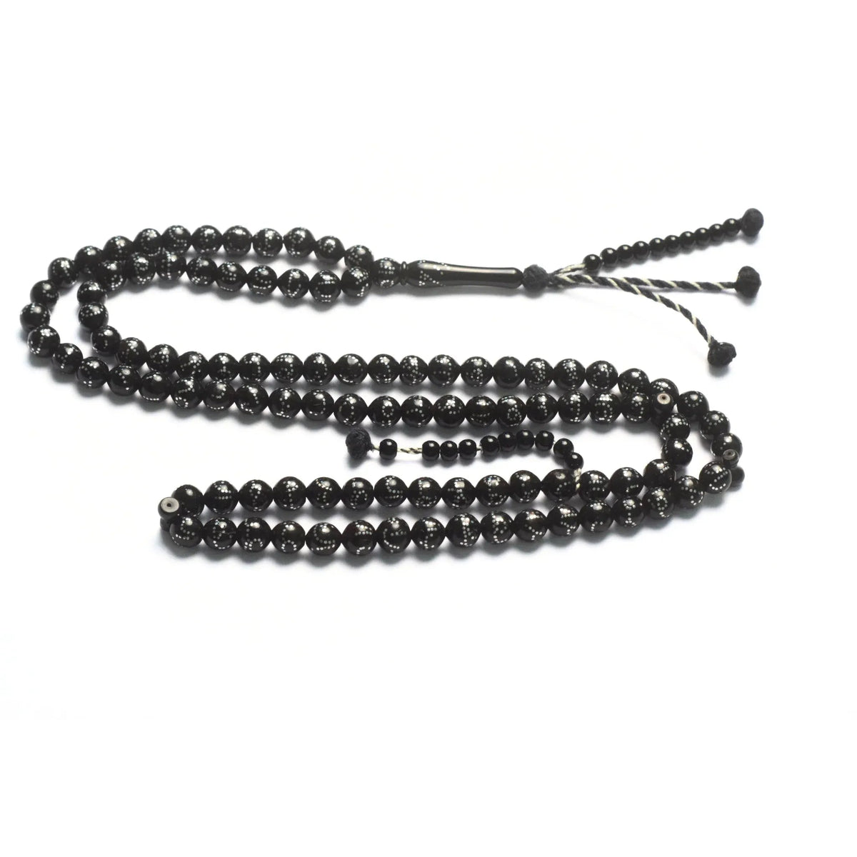 Black Kok Barrel with Metal Inlay 8mm 33 Beads