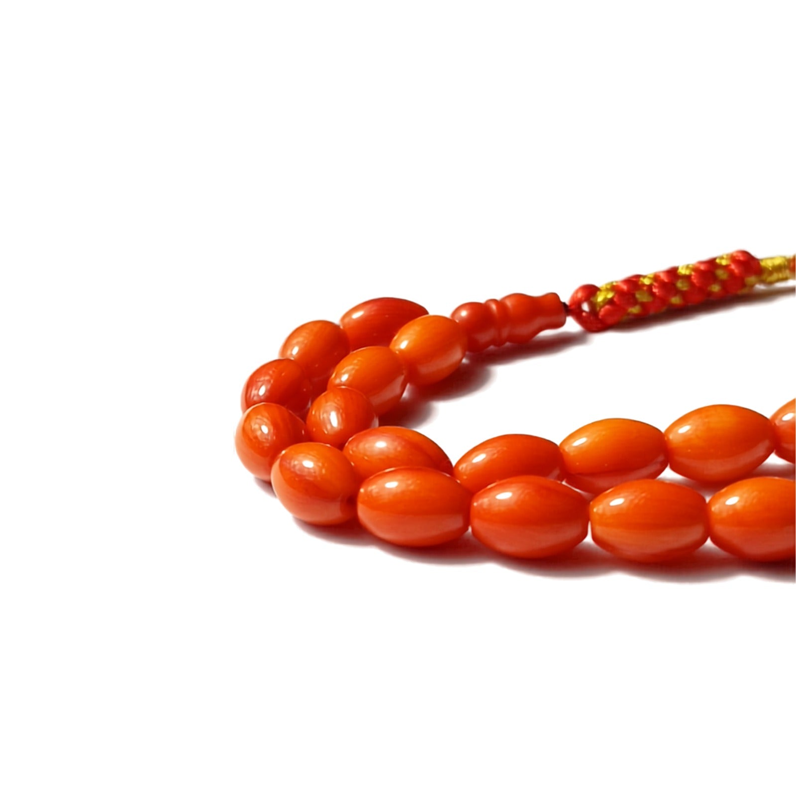 Thai Coral Olive Prayer Beads – 33 Beads with Tassel